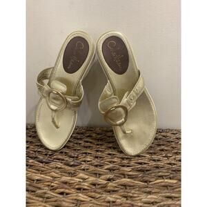 Cole Haan D28112 Women's Gold White Wedge Slide Grand Sandals Size 8 B Princess